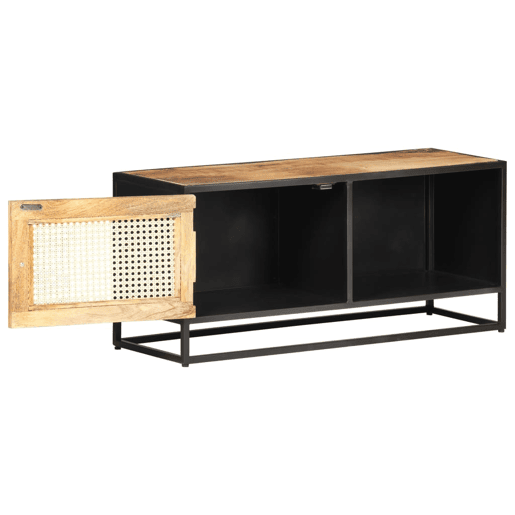 Móvel de TV - Modulo de TV - Armário de TV 90x30x40 cm mangueira áspera maciça e palha natural