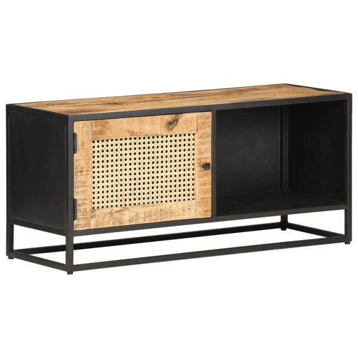 Móvel de TV - Modulo de TV - Armário de TV 90x30x40 cm mangueira áspera maciça e palha natural