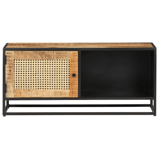 Móvel de TV - Modulo de TV - Armário de TV 90x30x40 cm mangueira áspera maciça e palha natural