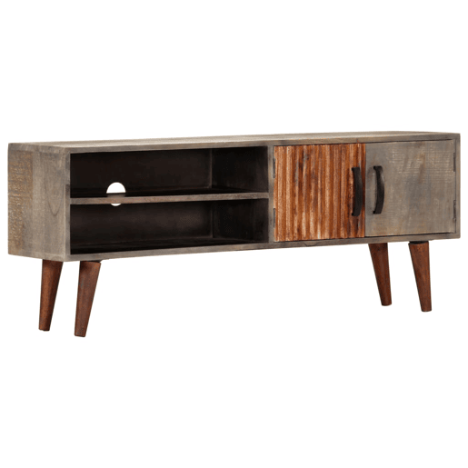 Móvel TV - Modulo de TV - Armário de TV 130x30x46 cm madeira mangueira áspera maciça cinzento Móvel TV - Modulo de TV - Armário de TV 130x30x46 cm madeira mangueira áspera maciça cinzento