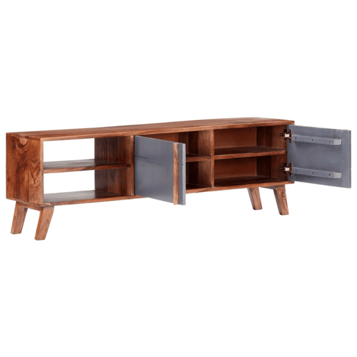 Móvel de TV - Modulo de TV - Armário de TV 140x30x45 cm madeira maciça cinzento Móvel de TV - Modulo de TV - Armário de TV 140x30x45 cm madeira maciça cinzento