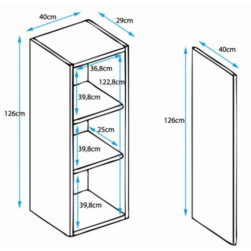 Armário suspenso Sala de estar e jantar PretoBranco 40x29x126 1 porta Nora V1 Muebles Bonitos