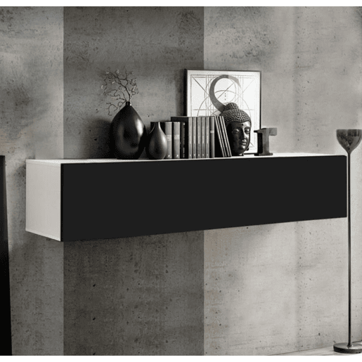 Armário suspenso Sala de estar e jantar BrancoPreto 160x29x30 1 porta Krista H-160 Muebles Bonitos