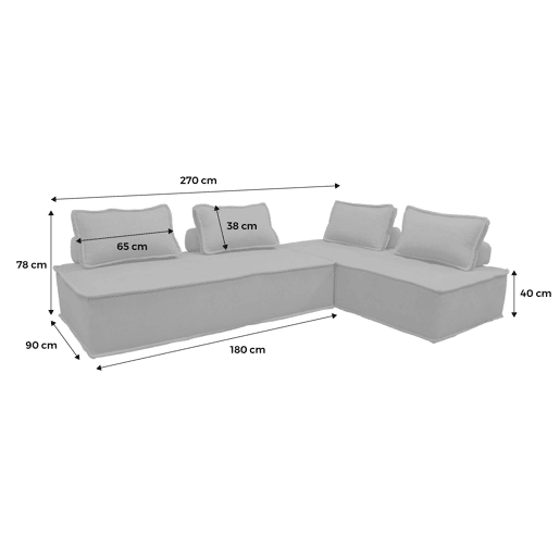 Sofá modular em tecido estofado de 4 lugares, Dao, Beige, 180x90x78 cm