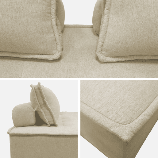 Sofá modular em tecido estofado de 4 lugares, Dao, Beige, 180x90x78 cm