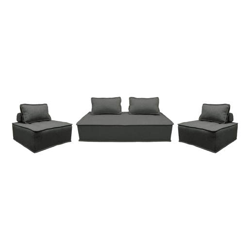 Conjunto de poltronas para sofá modular em tecido estofado, 4 lugares, Dao, Cinza escuro, 180x90x78 cm