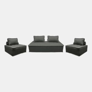 Conjunto de poltronas para sofá modular em tecido estofado, 4 lugares, Dao, Cinza escuro, 180x90x78 cm