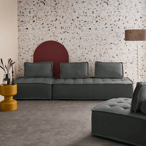 Conjunto de poltronas para sofá modular em tecido estofado, 4 lugares, Dao, Cinza escuro, 180x90x78 cm