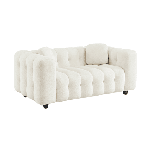 Sofá estofado em tecido boucle texturado de 2 lugares, Leon boucle, Branco, 168.5x99x71 cm