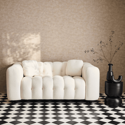Sofá estofado em tecido boucle texturado de 2 lugares, Leon boucle, Branco, 168.5x99x71 cm