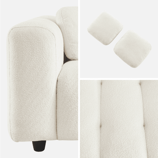 Sofá estofado em tecido boucle texturado de 2 lugares, Leon boucle, Branco, 168.5x99x71 cm