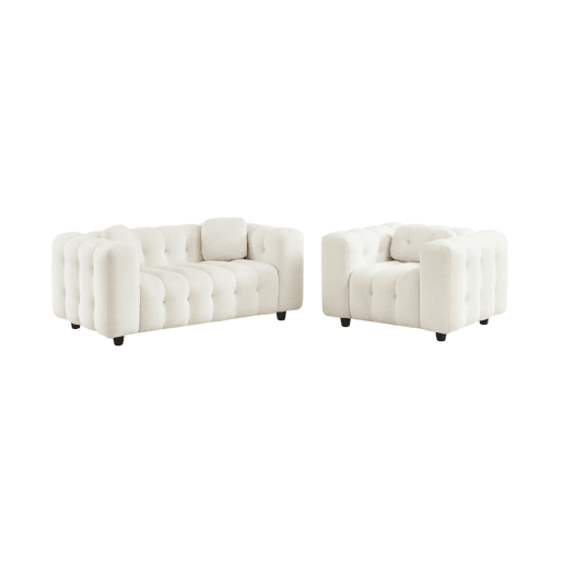 Sofá estofado em tecido boucle texturado de 2 lugares, Leon boucle, Branco, 168.5x99x71 cm
