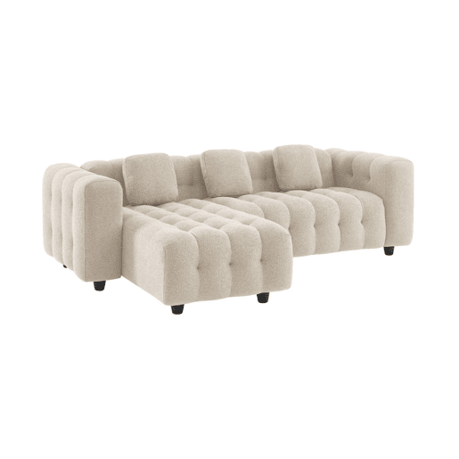 Sofá de canto reversível, tecido boucle texturado, Leon boucle, Beige, 247x167x71 cm