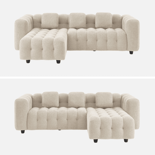 Sofá de canto reversível, tecido boucle texturado, Leon boucle, Beige, 247x167x71 cm
