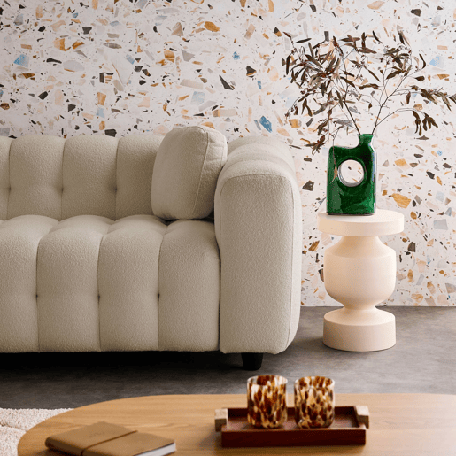 Sofá de canto reversível, tecido boucle texturado, Leon boucle, Beige, 247x167x71 cm