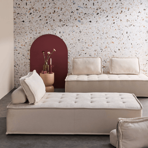 Sofá modular em tecido estofado de 4 lugares, Dao, Creme, 180x90x78 cm