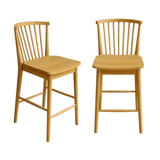 Banco alto de cozinha em madeira de seringueira, set de 2, Paula, Natural, 48x58x98.5 cm