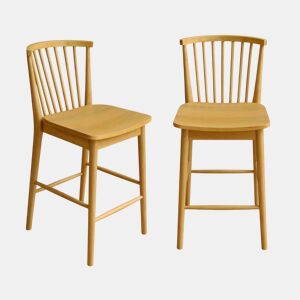 Banco alto de cozinha em madeira de seringueira, set de 2, Paula, Natural, 48x58x98.5 cm