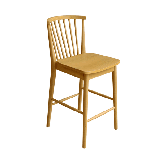 Banco alto de cozinha em madeira de seringueira, set de 2, Paula, Natural, 48x58x98.5 cm