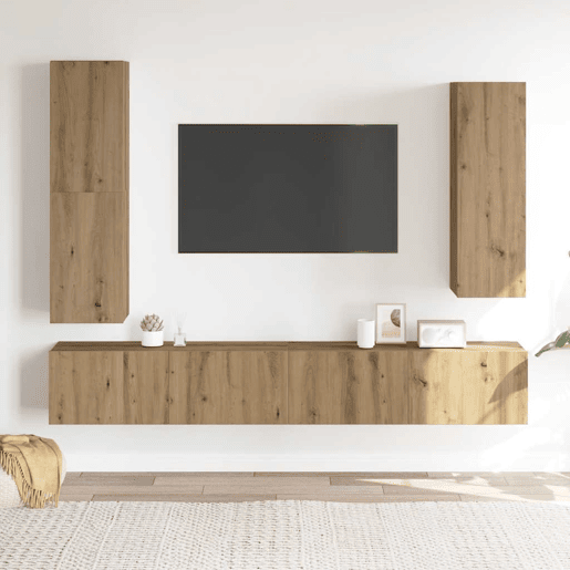 Conjunto de Armário TV - Móvel de TV parede 4 pcs madeira carvalho artisiano