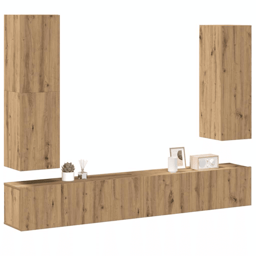 Conjunto de Armário TV - Móvel de TV parede 4 pcs madeira carvalho artisiano