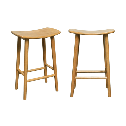 Banqueta de bar vintage em madeira de seringueira, set de 2, Louna, Natural, 46.5x31x66 cm