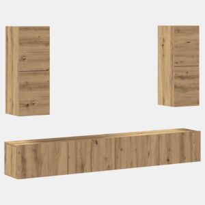 Conjunto de Armário TV - Móvel de TV parede 4 pcs madeira carvalho artisiano