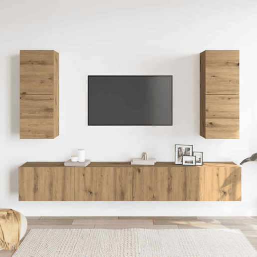 Conjunto de Armário TV - Móvel de TV parede 4 pcs madeira carvalho artisiano