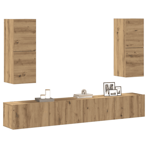Conjunto de Armário TV - Móvel de TV parede 4 pcs madeira carvalho artisiano