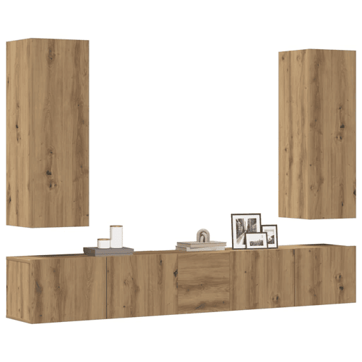 Conjunto de Armário TV - Móvel de TV parede 5 pcs madeira carvalho artisiano