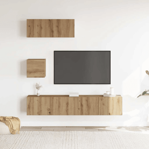 Conjunto de Armário TV - Móvel de TV parede 4 pcs madeira carvalho artisiano
