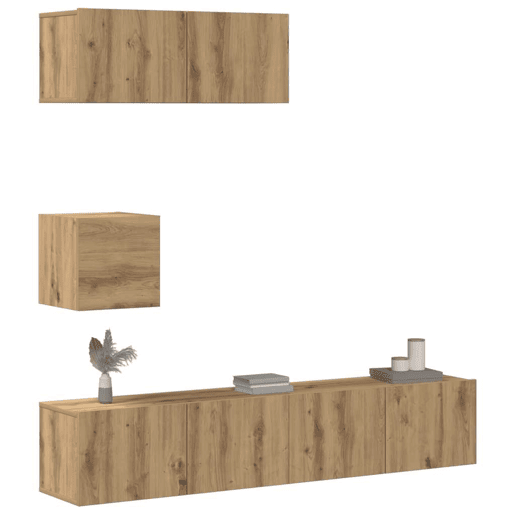 Conjunto de Armário TV - Móvel de TV parede 4 pcs madeira carvalho artisiano