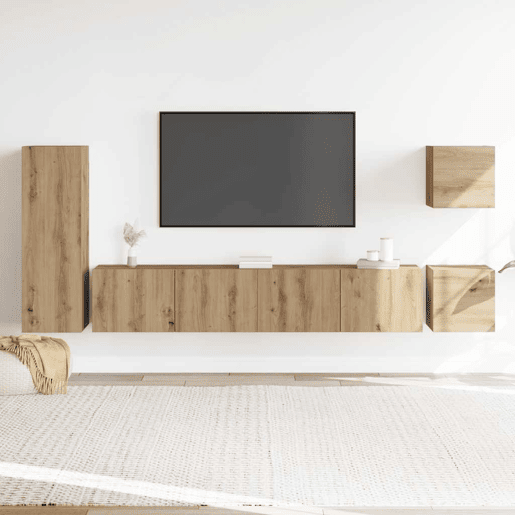 Conjunto de Armário TV - Móvel de TV parede 5 pcs madeira carvalho artisiano