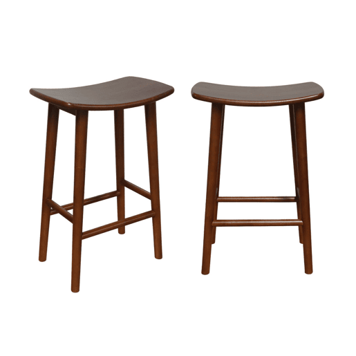 Banqueta de bar vintage em madeira de seringueira, set de 2, Louna, Madeira de nogueira, 46.5x31x66 cm