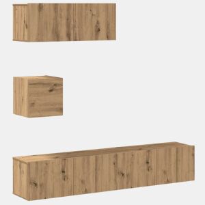 Conjunto de Armário TV - Móvel de TV parede 4 pcs madeira carvalho artisiano