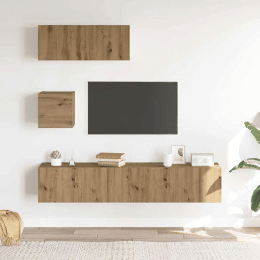 Conjunto de Armário TV - Móvel de TV parede 4 pcs madeira carvalho artisiano