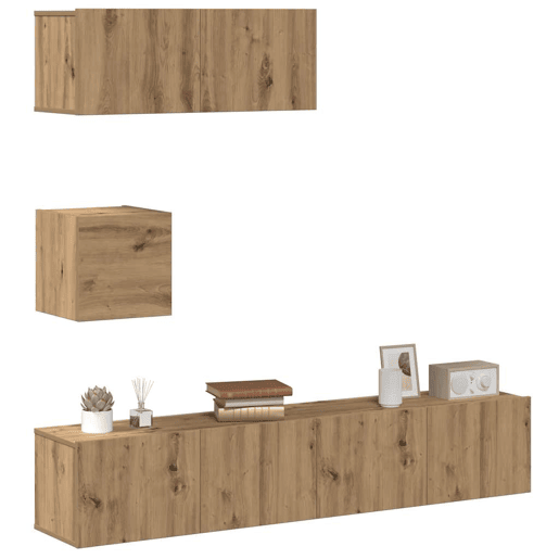 Conjunto de Armário TV - Móvel de TV parede 4 pcs madeira carvalho artisiano