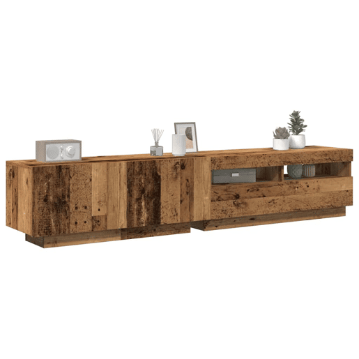 Móvel de TV - Modulo de TV - Armário de TV com luzes LED derivados de madeira madeira velha
