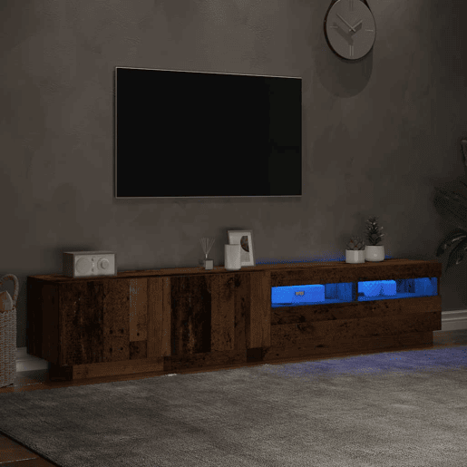 Móvel de TV - Modulo de TV - Armário de TV com luzes LED derivados de madeira madeira velha