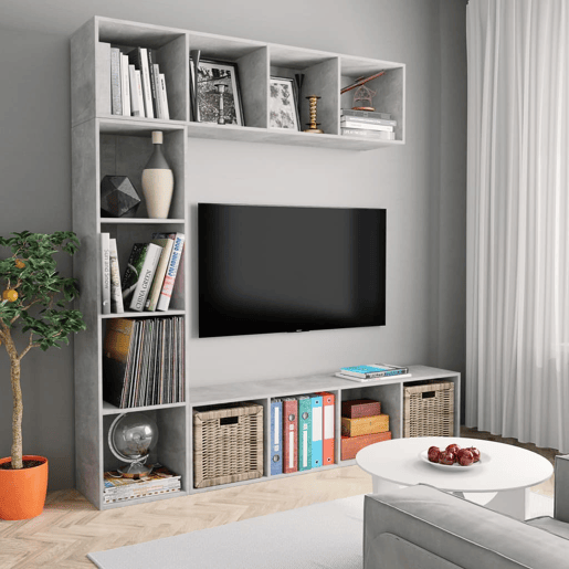 3 pcs conjunto Armário TV - Móvel de TVestante 180x30x180cm cinzento cimento