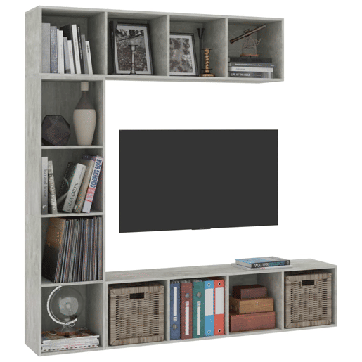 3 pcs conjunto Armário TV - Móvel de TVestante 180x30x180cm cinzento cimento