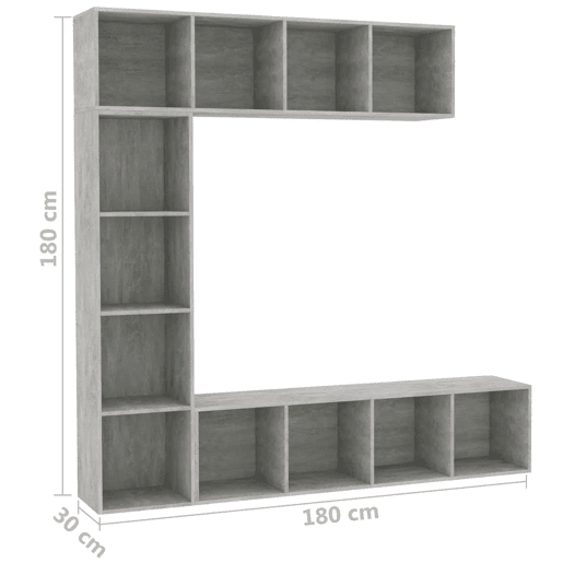 3 pcs conjunto Armário TV - Móvel de TVestante 180x30x180cm cinzento cimento