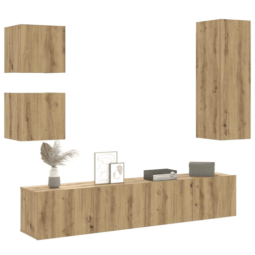 Conjunto de Armário TV - Móvel de TV parede 5 pcs madeira carvalho artisiano
