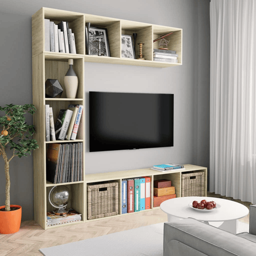 3 pcs conjunto Armário TV - Móvel de TVestante 180x30x180 cm carvalho sonoma