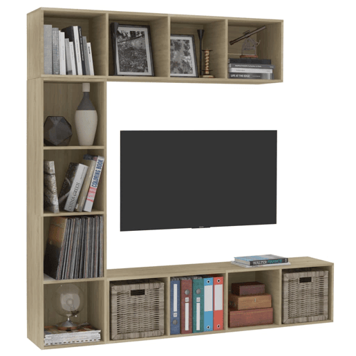 3 pcs conjunto Armário TV - Móvel de TVestante 180x30x180 cm carvalho sonoma