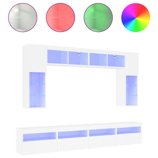 8 pcs conjunto de Móveis de parede para TV - Armários TV com luzes LED branco
