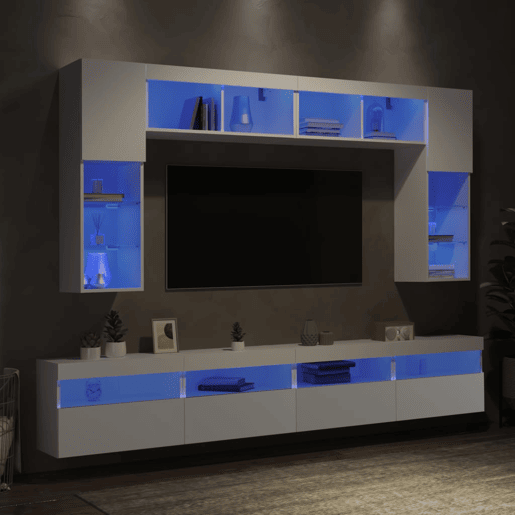 8 pcs conjunto de Móveis de parede para TV - Armários TV com luzes LED branco