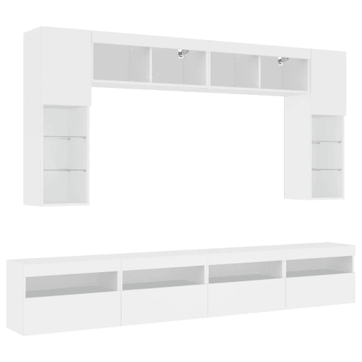 8 pcs conjunto de Móveis de parede para TV - Armários TV com luzes LED branco