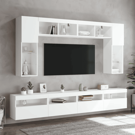 8 pcs conjunto de Móveis de parede para TV - Armários TV com luzes LED branco
