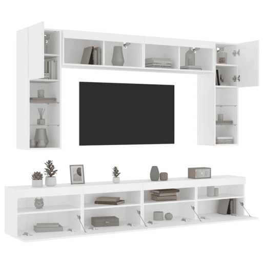 8 pcs conjunto de Móveis de parede para TV - Armários TV com luzes LED branco